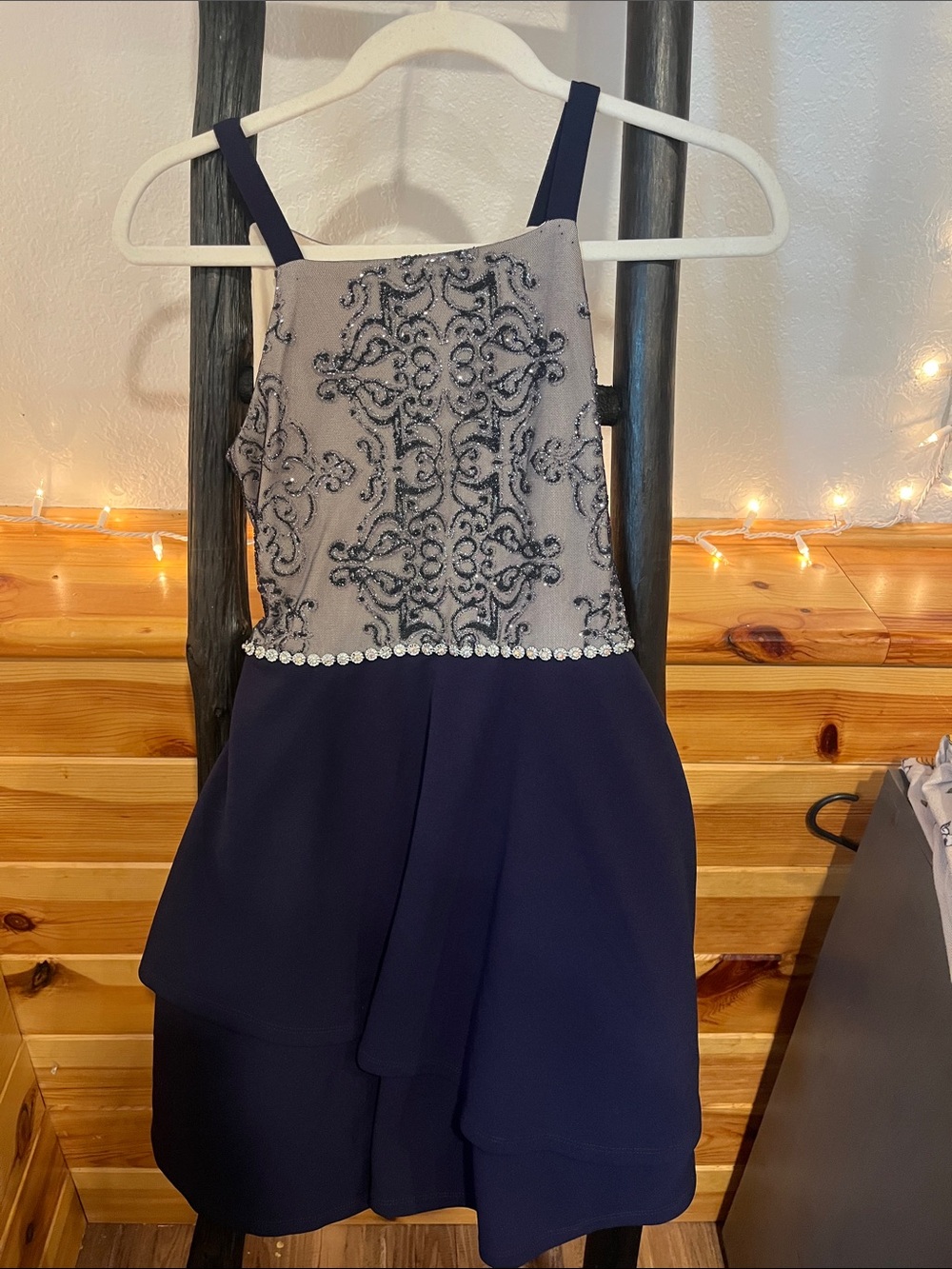 Xtraordinary Navy and Silver Embroidered Beaded Formal Dress for Girls